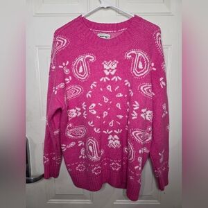 American Eagle Oversized‎ Bandana Print Pink And White Women's Sweater Size XS